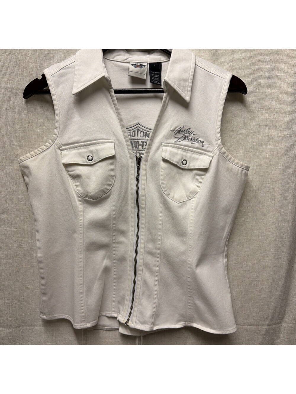 Harley-Davidson Womens White American Motorcycle Vest Size M